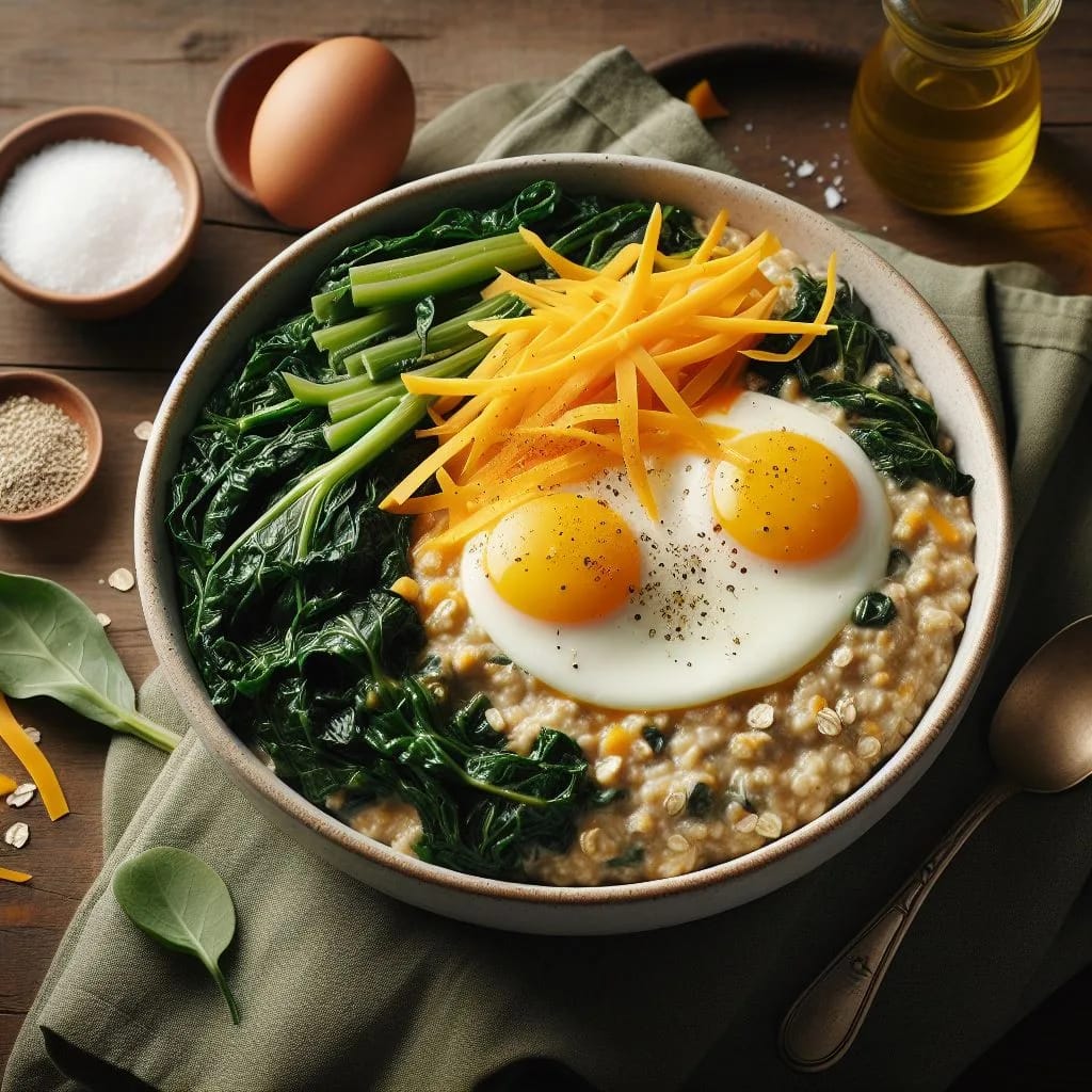 Savory Oatmeal with Cheddar, Collards & Eggs Recipe Range